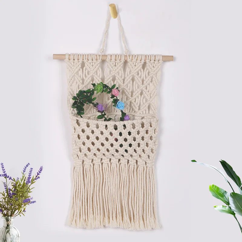W008A  Wall Decor handmade gift  Knitted cotton rope Tapestry flower basket Home hotel Decor macrame wall Hanging