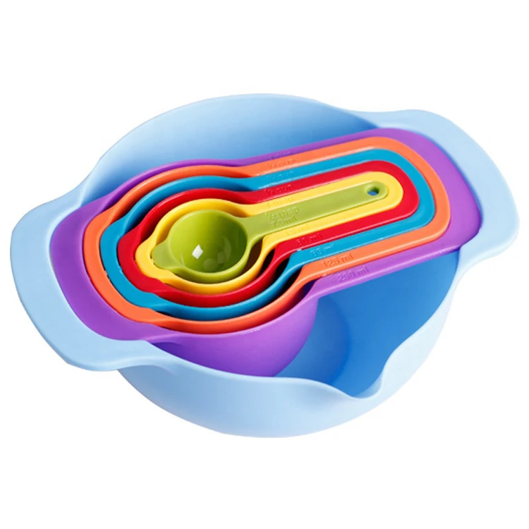 Bol a service measuring bowl set with measuring cup spoon, 10pcs set melamine plastic colorful measuring bowl