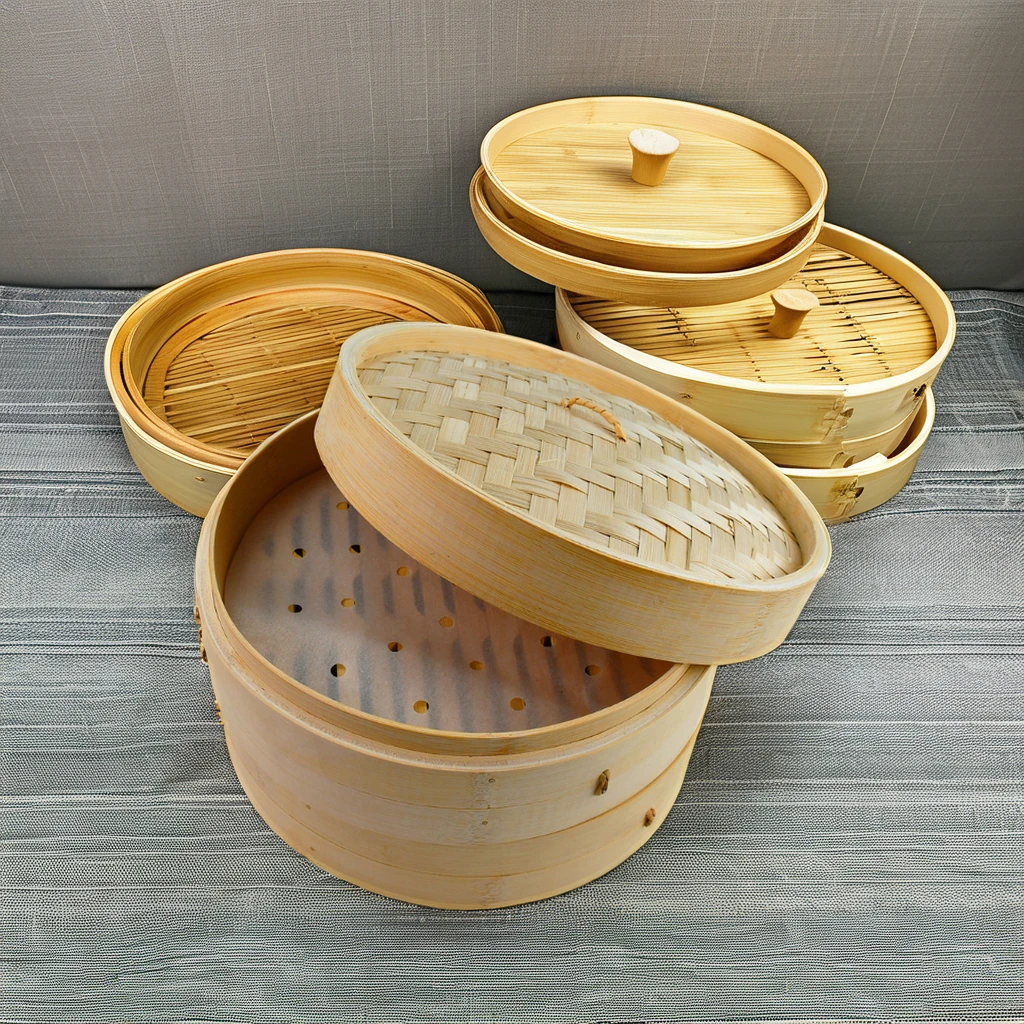 Multi-function Organic 10-14Inch Kitchen Cooker Bamboo Steamer Basket Set Gas Stove Applicable for Rice & Bun & Dumplings Food