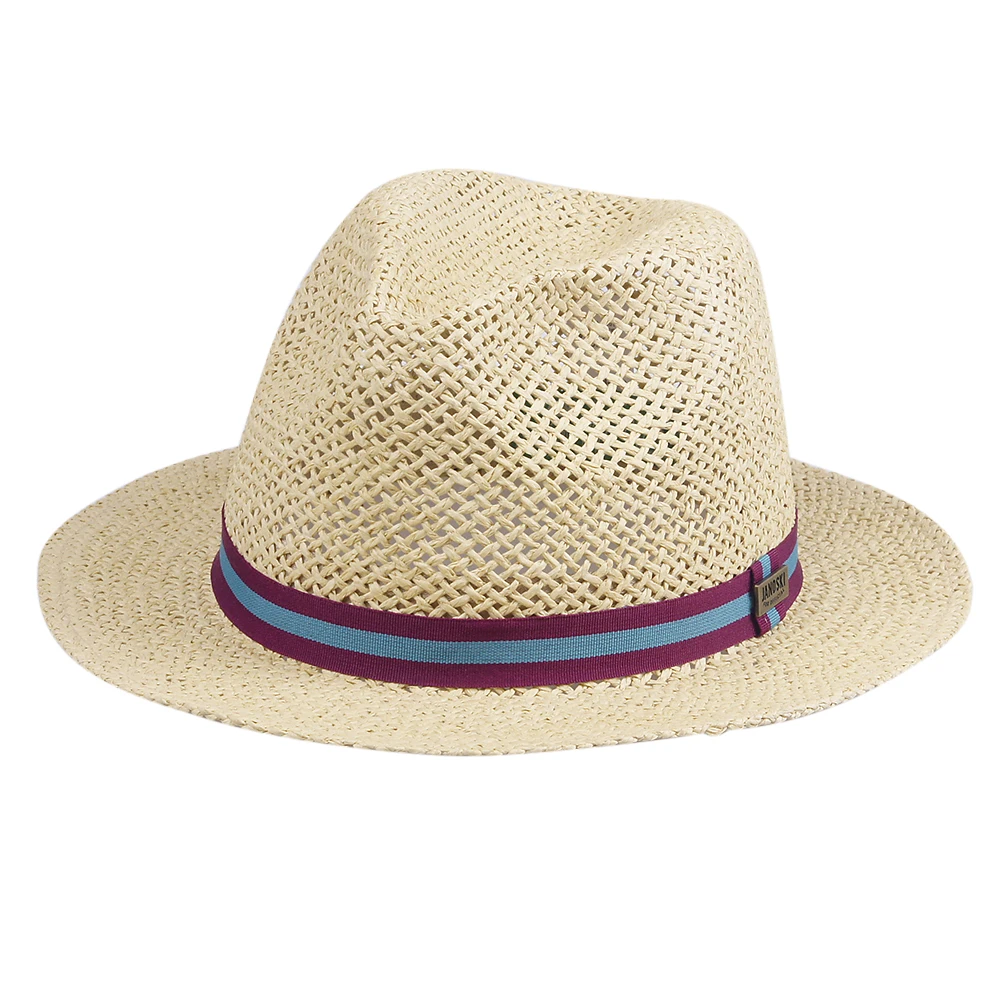 OEM Factory Fashion Hollow Sombreros De Paja Wide Brim Boater Caps Custom Straw Fedora Panama Hat With Rib Stripe Band