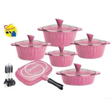 Dessini 21pcs cookware set with medical stone non-stick aluminum die-casting pan set  pot soup pot kitchen