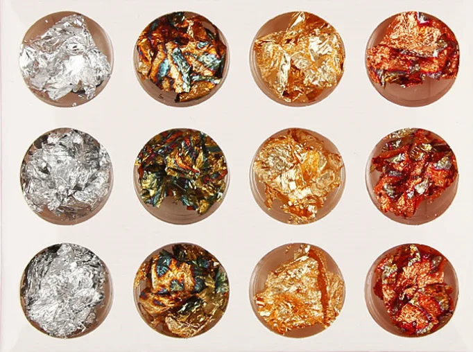  Высокое качество 12pcs старая серебряная фольга кукурузных хлопьев чип нейл-арта Золотая для ногтей DIY маникюр печати смешанный набор спрей