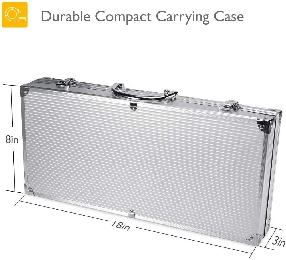
Stainless Steel Barbecue Grilling Accessories with Aluminum Case, Spatula, Tongs, Skewers BBQ Grill Tool Set Premium Grilling Accessories for Barbecue