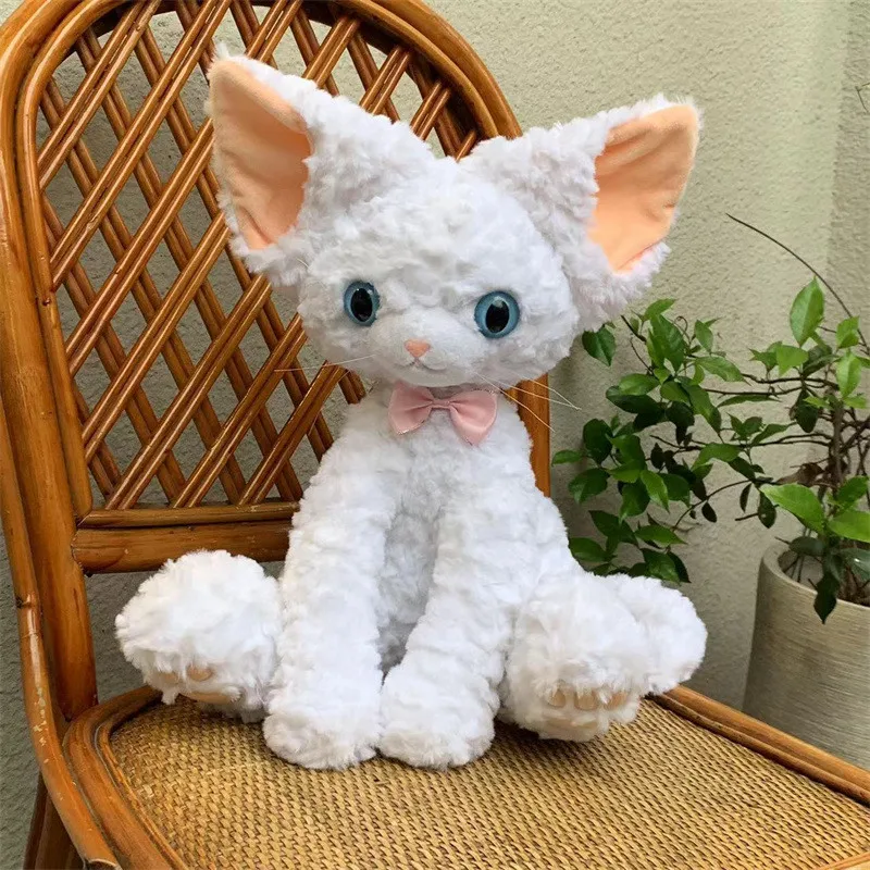 Lifelike Devon Rex Cat Plush Toy Khaki German Curly Black White Cat Doll Big Eyes Child Birthday Gift Child Companionship