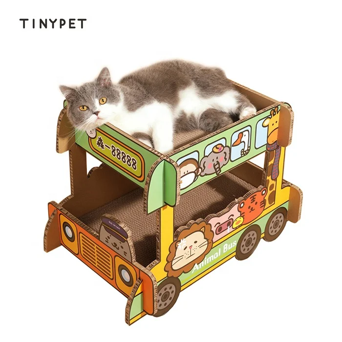 2022 TINYPET Own Design Cat Products Bus Shape Cat Scratcher Corrugated Paper Cat Scratch Post