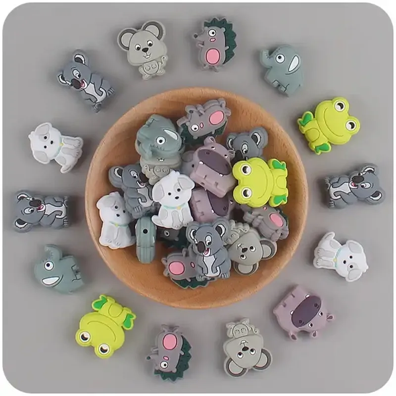 Y037 Food Grade Frog Shape Silicone Focal Bead Baby Teether Animals Cartoon Dog Silicone Beads for Jewelry Pen Making