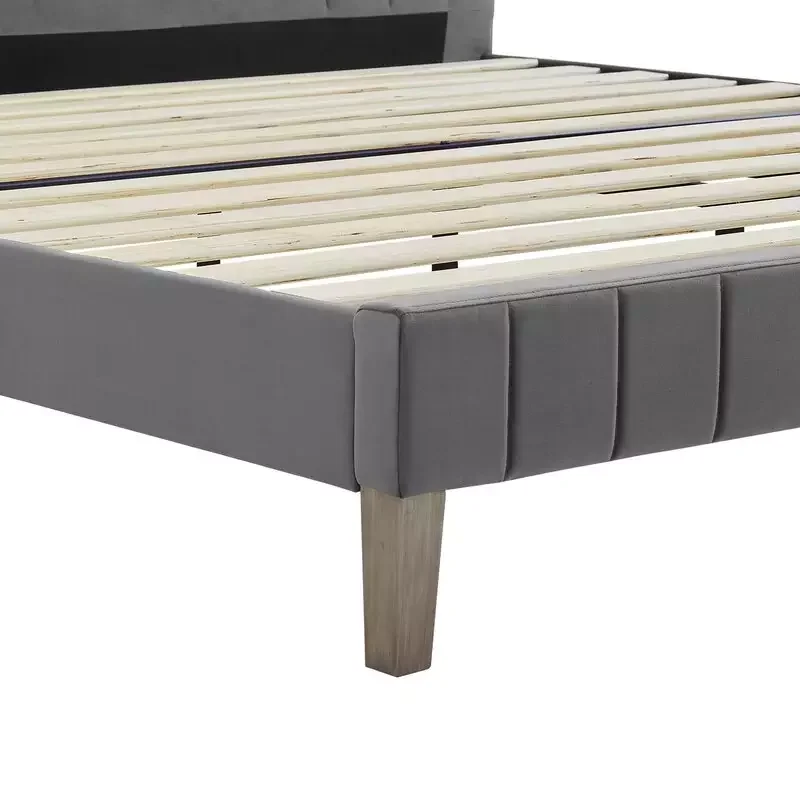 Hot selling european style grey upholstered fabric bed frame camas