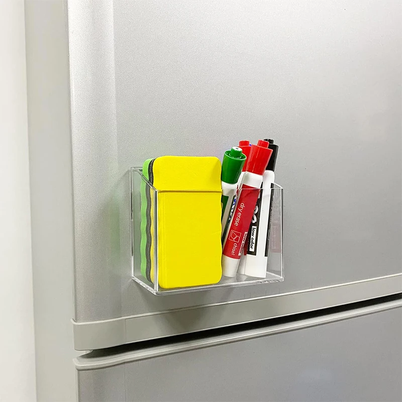 Two Compartments Clear Desk Organizer Storage Acrylic Magnetic Pencil Pen Nail Art Brush Pen Display Holder Stand For Office Hom