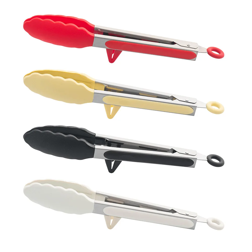 Stainless Steel Non-slip Grip Food Grade Silicone tip Food Tong with triangle Stand