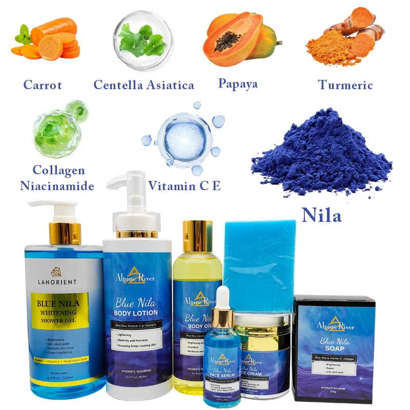 Private Label Brightening Skincare Beauty Products Vitamin E Turmeric Facial Kit Anti Aging NILA Skin Care Set For All Skin Type