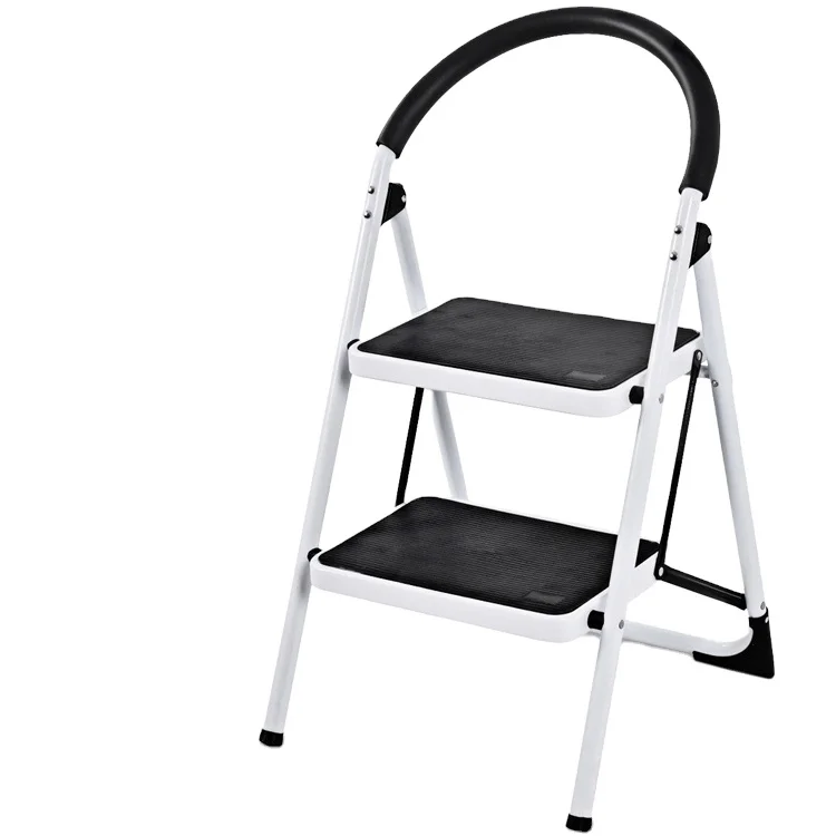 Anti-slip sturdy and wide pedal steel step mobile ladder stool with handrail