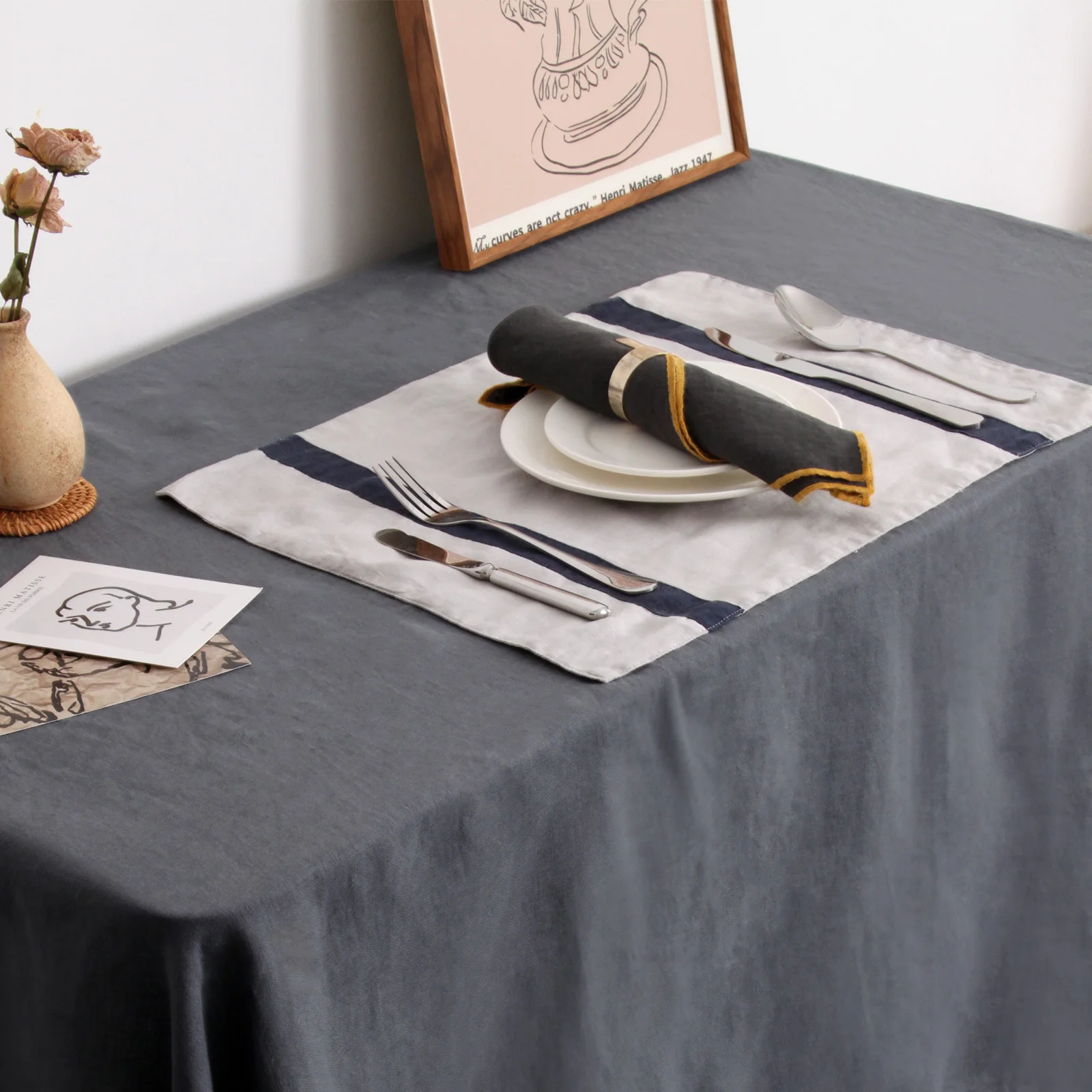 Daily 100% Pure Linen Hemstitch Tablecloth for Wedding , Outdoor ,Dining and Holiday