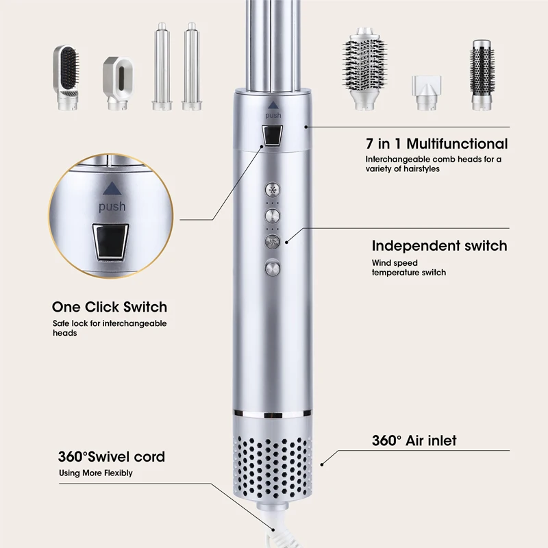 Professional Foldable 7 In 1 Airflow Hair Styler 110000 RPM BLDC Motor Multi Styler Blow Dryer Brush With Heat Cold Function