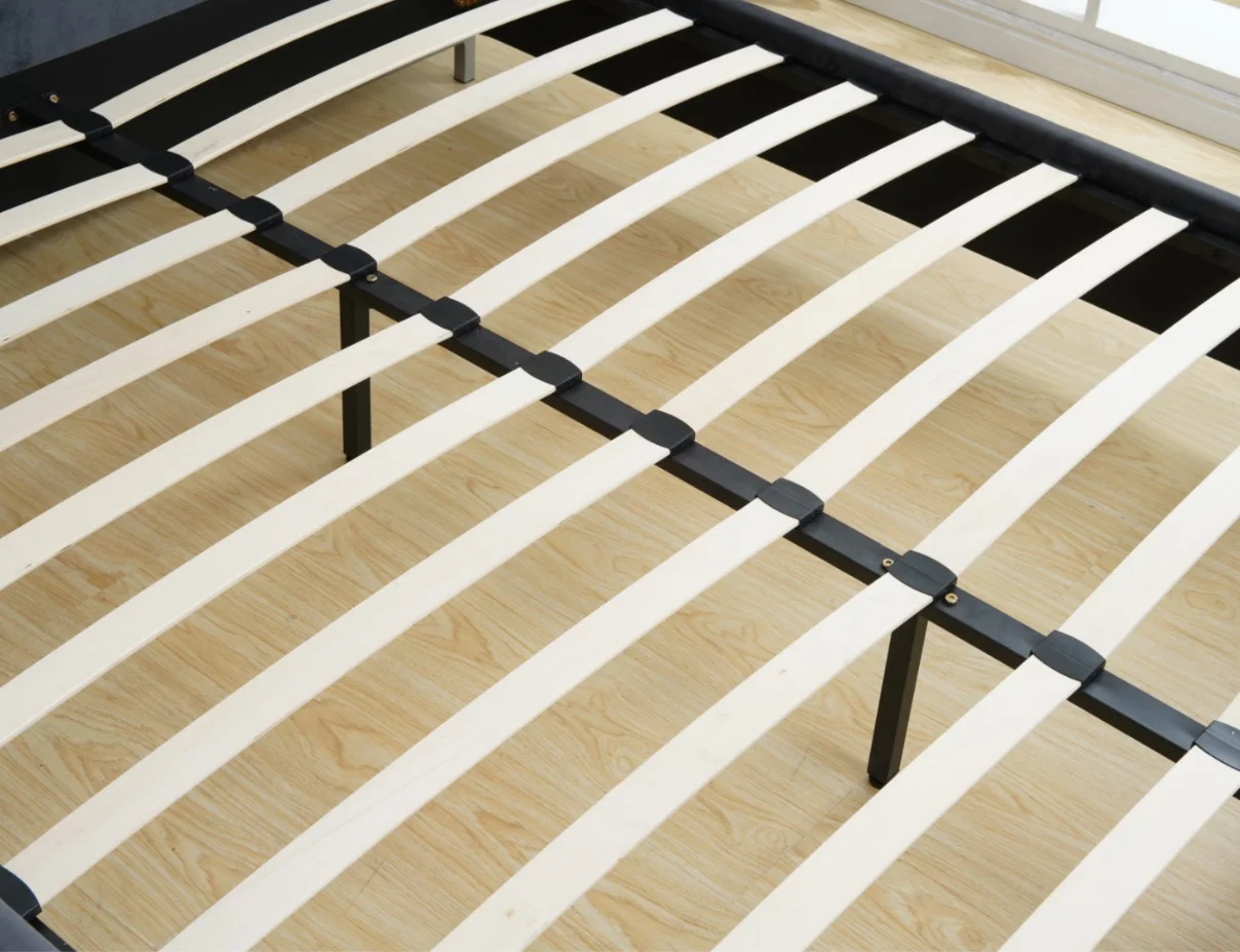 
NEW HOME LIGHT BROWN FAUX LEATHER DOUBLE BED FRAME WOOD FEET 