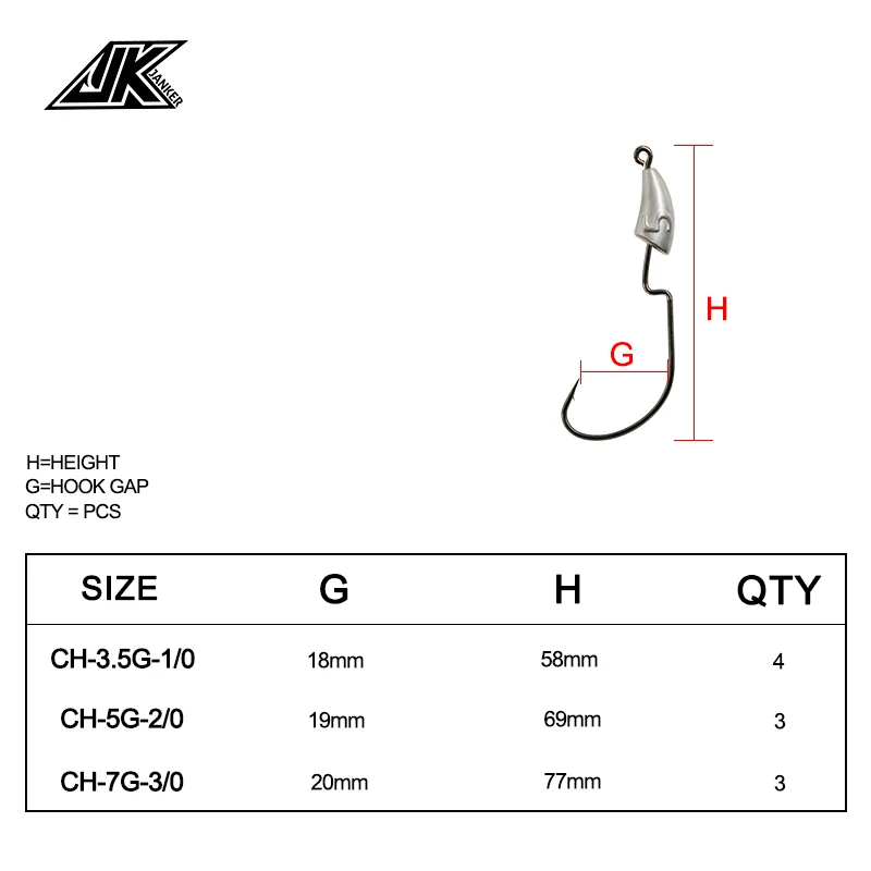 Hot Selling JK Fishing CH series Front Weighted Worm Hook Strong Hooks Rust Resistance High Carbon Steel Hooks