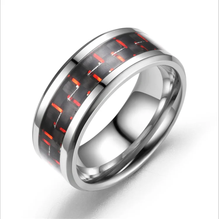 2021 New three-color carbon fiber couple ring men women unisex titanium steel ring geometric line stainless steel ring