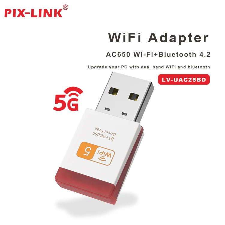 PIX-Link Mini Wifi Dongle 650mbps  2.4/5.8Ghz Wifi Dongle Hot Selling Best Bluetooth  Dongle Adapter Support Windows 7/8.1/10/11