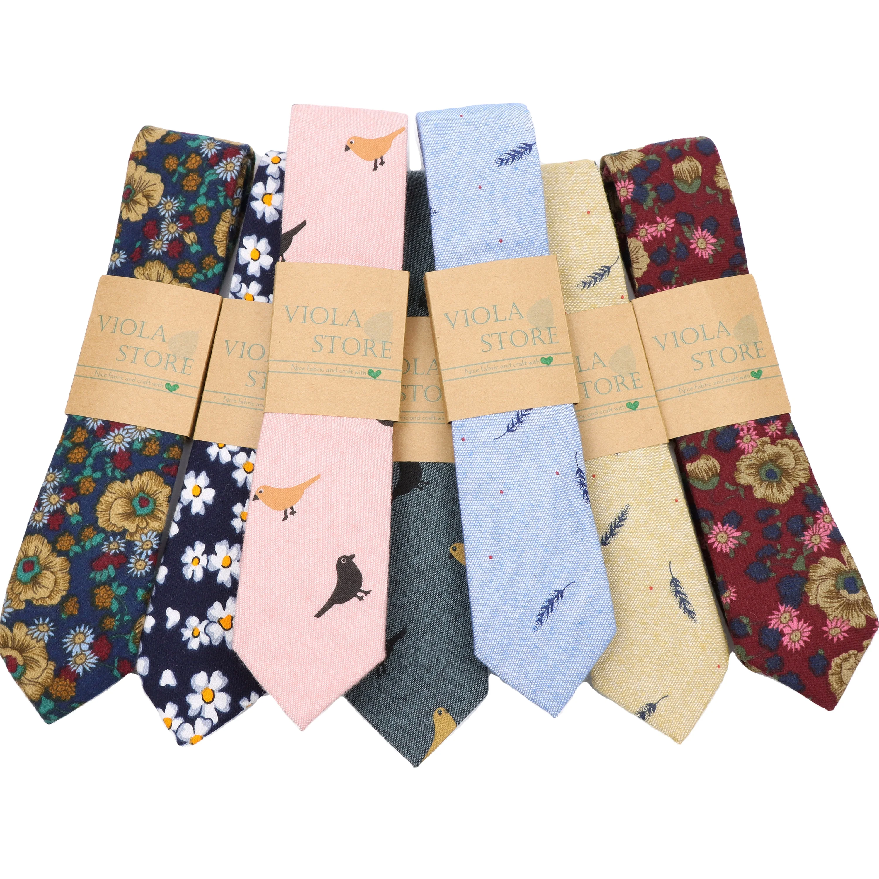 Vintage Floral Lovely Cartoon Birds Print Cotton 6cm Tie Men Skinny Red Blue Black Pink Wedding Party Suit Cravat Gift Accessory