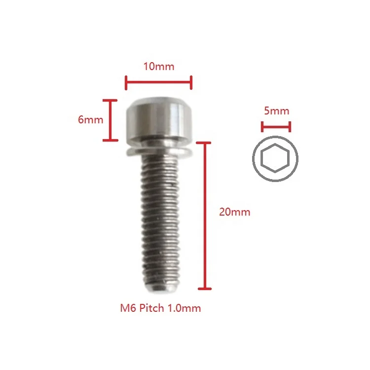 titanium bolt M6x20 hexagon socket  cap head with washer  GR5 Ti-6al-4v tc4 titanium screw for bicycle