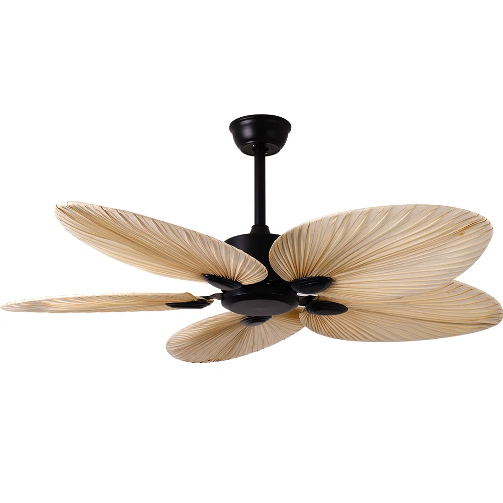 Hot Selling Deluxe Solid Indoor Ceiling Fan Remote Control 52 Inch 12v Dc Ceiling Fan With Palm Leaf