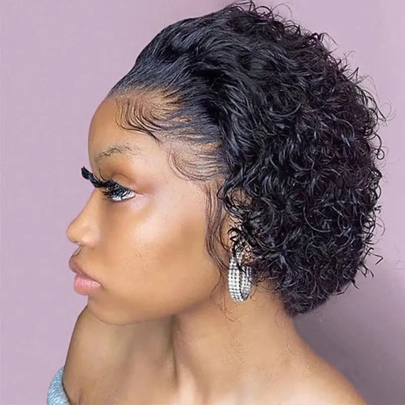 Perruque Pixie Cut Wig Human Hair Curly Bob Short Pixie Cut Lace Wig Bleached Knots Lace Frontal 13x1 Pixie Wig With Baby Hair
