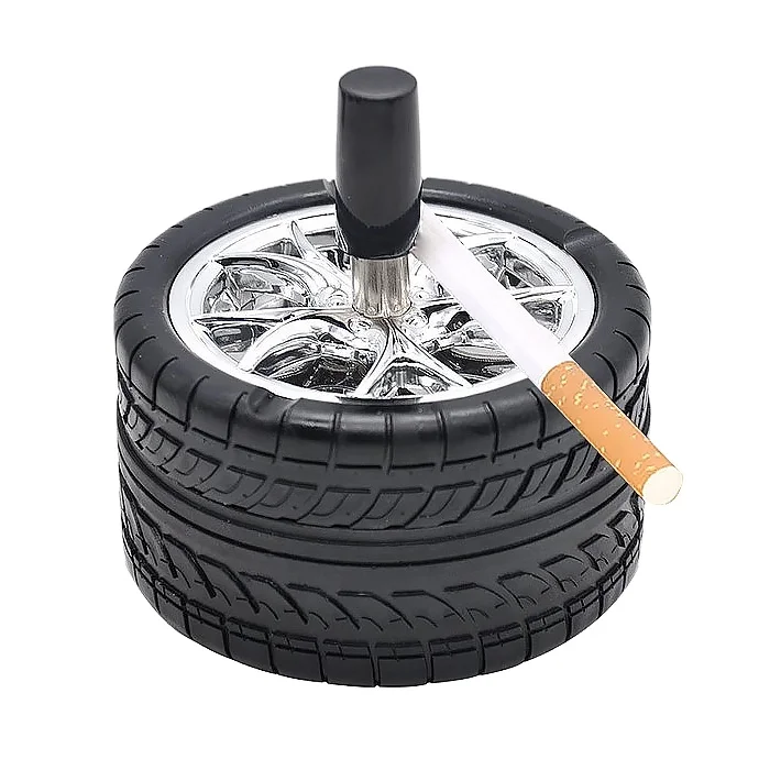 New originality   Car Tires Ashtray Press Rotary  Metal Ash Tray Ashtray  with Lids  Smokeless  Fashion Home Send Boyfriend Gift
