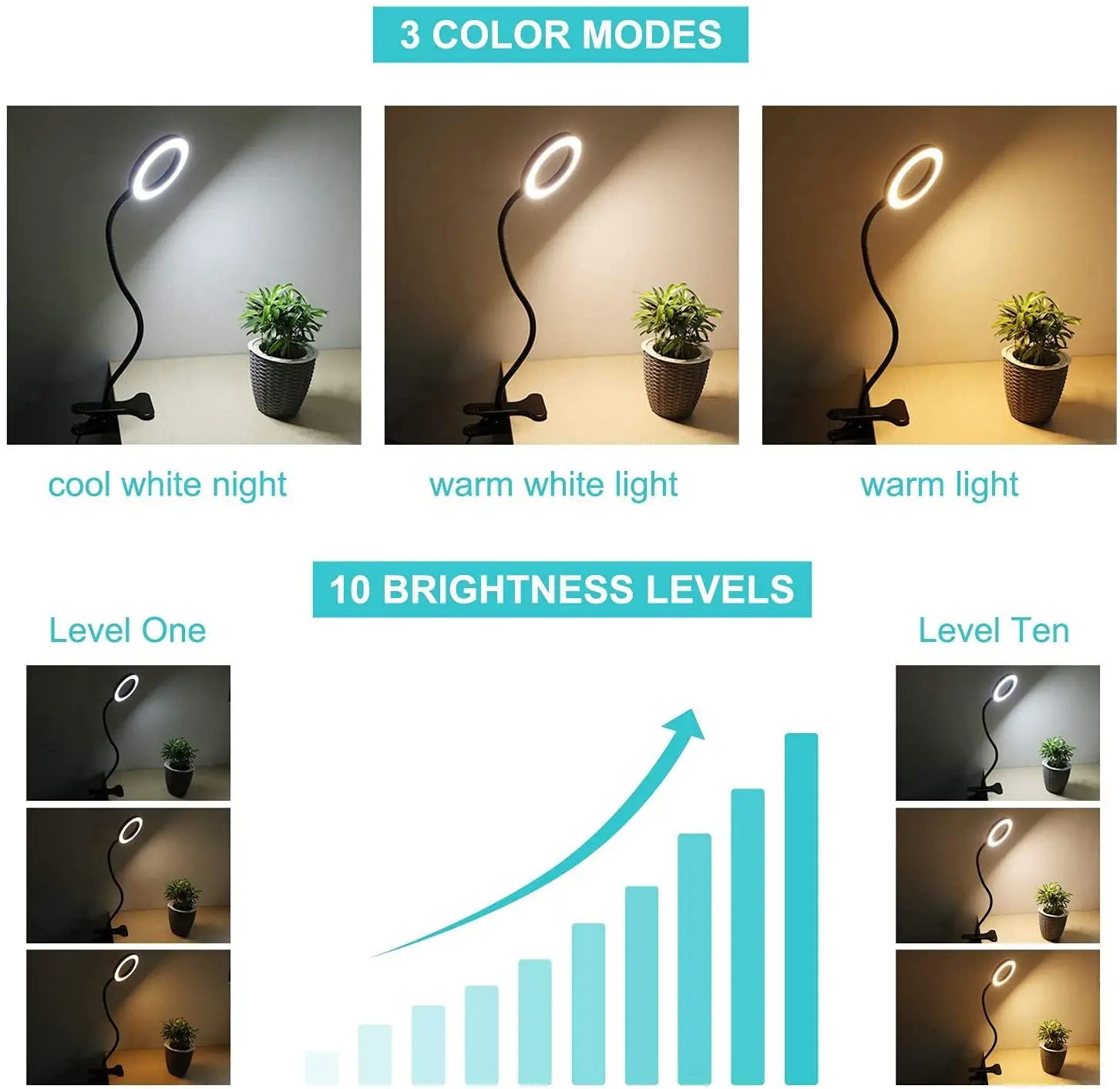 3 вида цветов теплый белый 120 мм лампа для чтения на шее с регулируемой яркостью Светодиодная Лампочка С