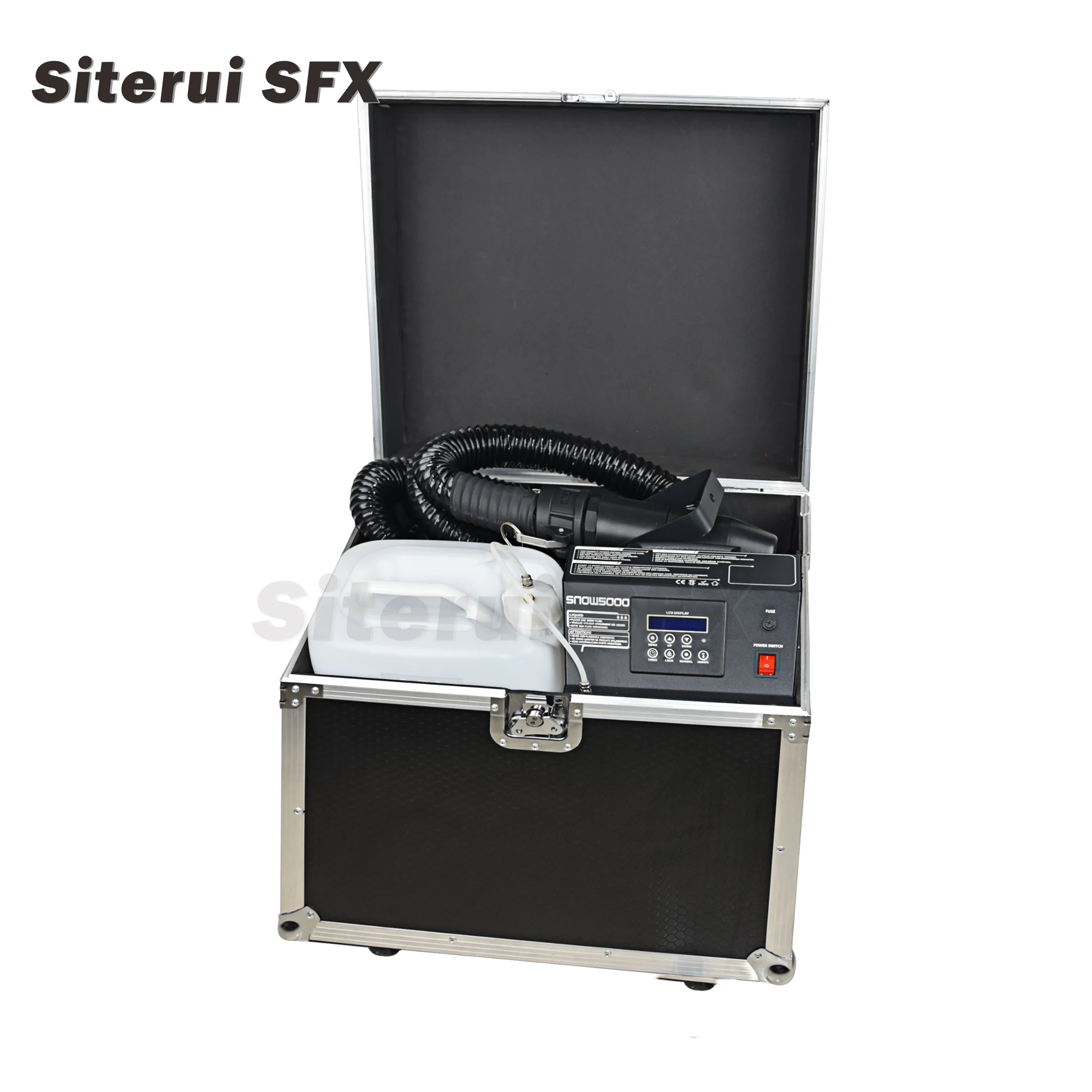Siterui SFX stage Snowflake atmosphere Mute1800w large snow machine 10m hose DMX LCD remote control snow maker with flight case