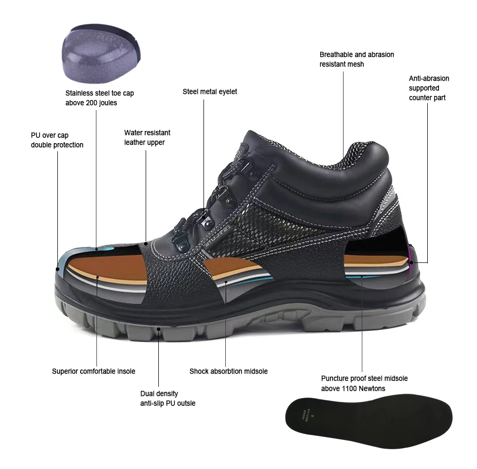 Quality assurance safety shoes for men genuine leather steel toe shoes construction mens safety boots