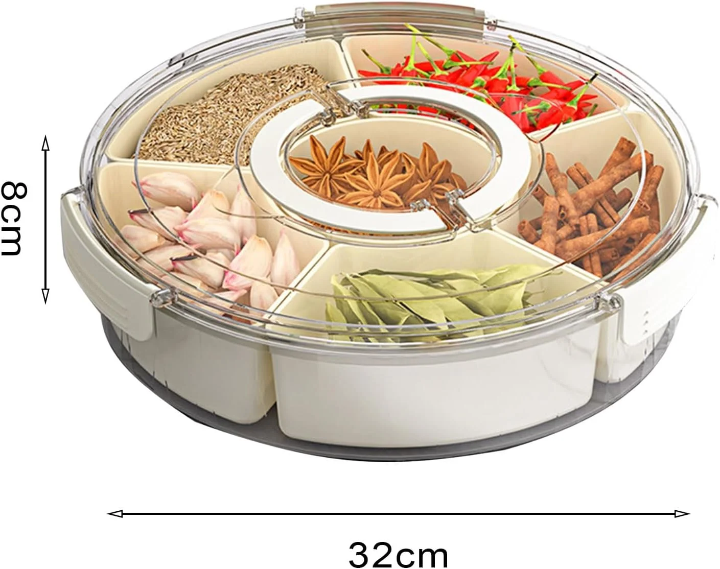 OWNSWING 6 Divided Serving Tray With Handle 360 Rotatable Snackle Box Container Portable Containers For Fruit Veggie Candy