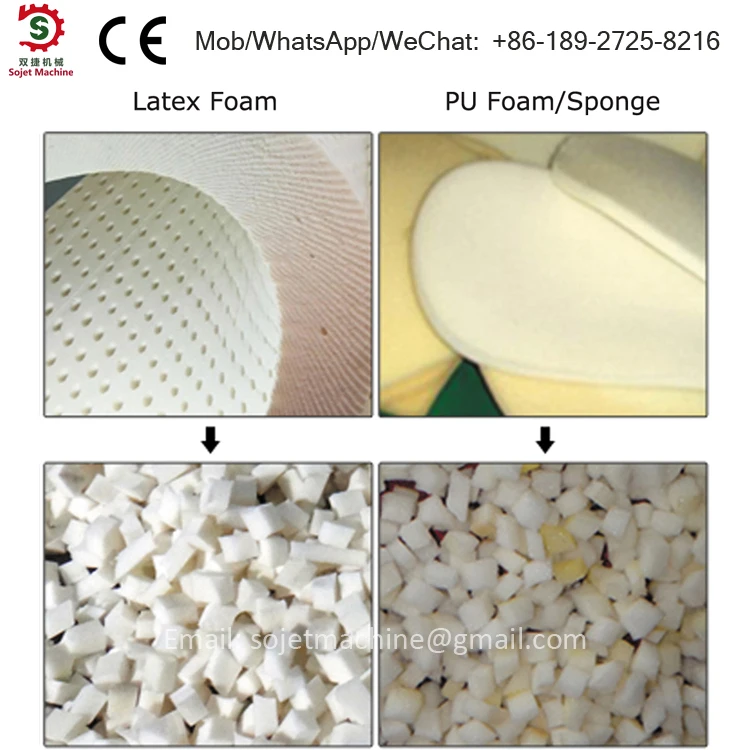 Industrial automatic waste sponge grinder/latex rubber foam crusher shred foam crusher