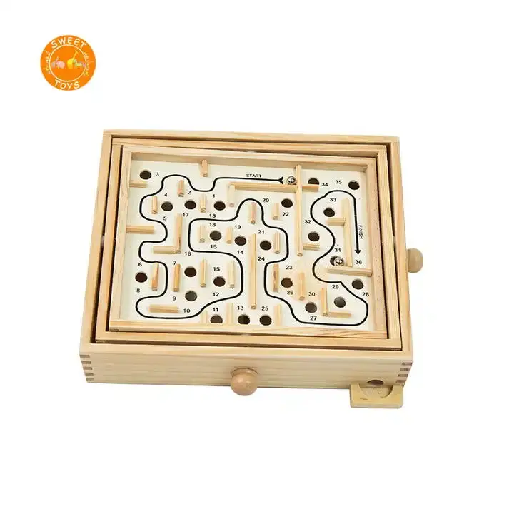 Interactive wooden desktop labyrinth game  hand crank track bead kids educational toys for sale