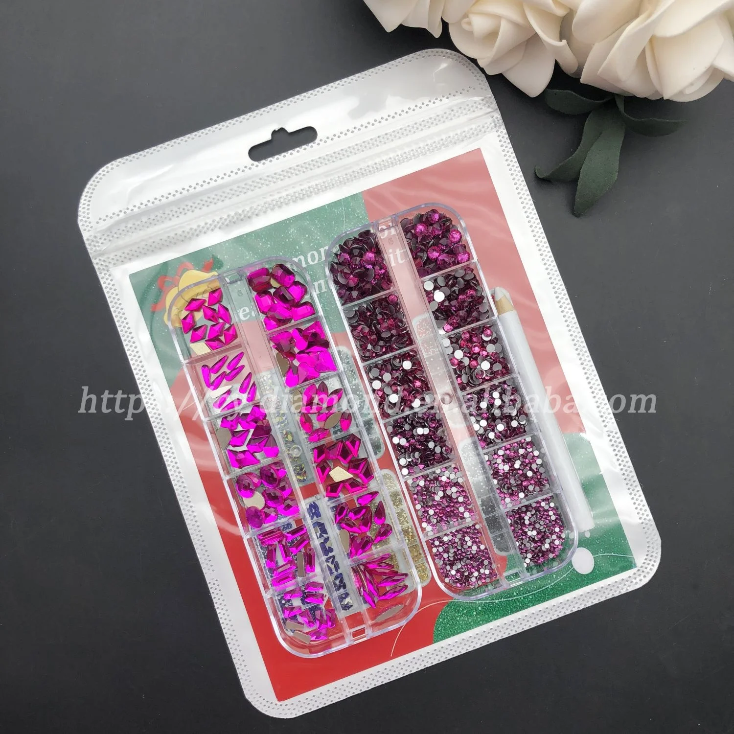 CY 12 Grid Box Crystal Rhinestone Nail And Color Flat Back Crystal Rhinestone Nail Enhancement Set