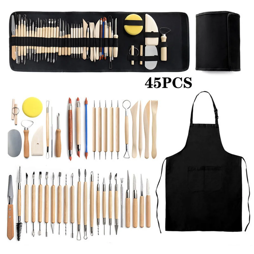45Pcs Polymer Clay Tools Modeling Clay Sculpting Tools Kits for Pottery Sculpture Wooden Dotting Tools for Sculpture Pottery