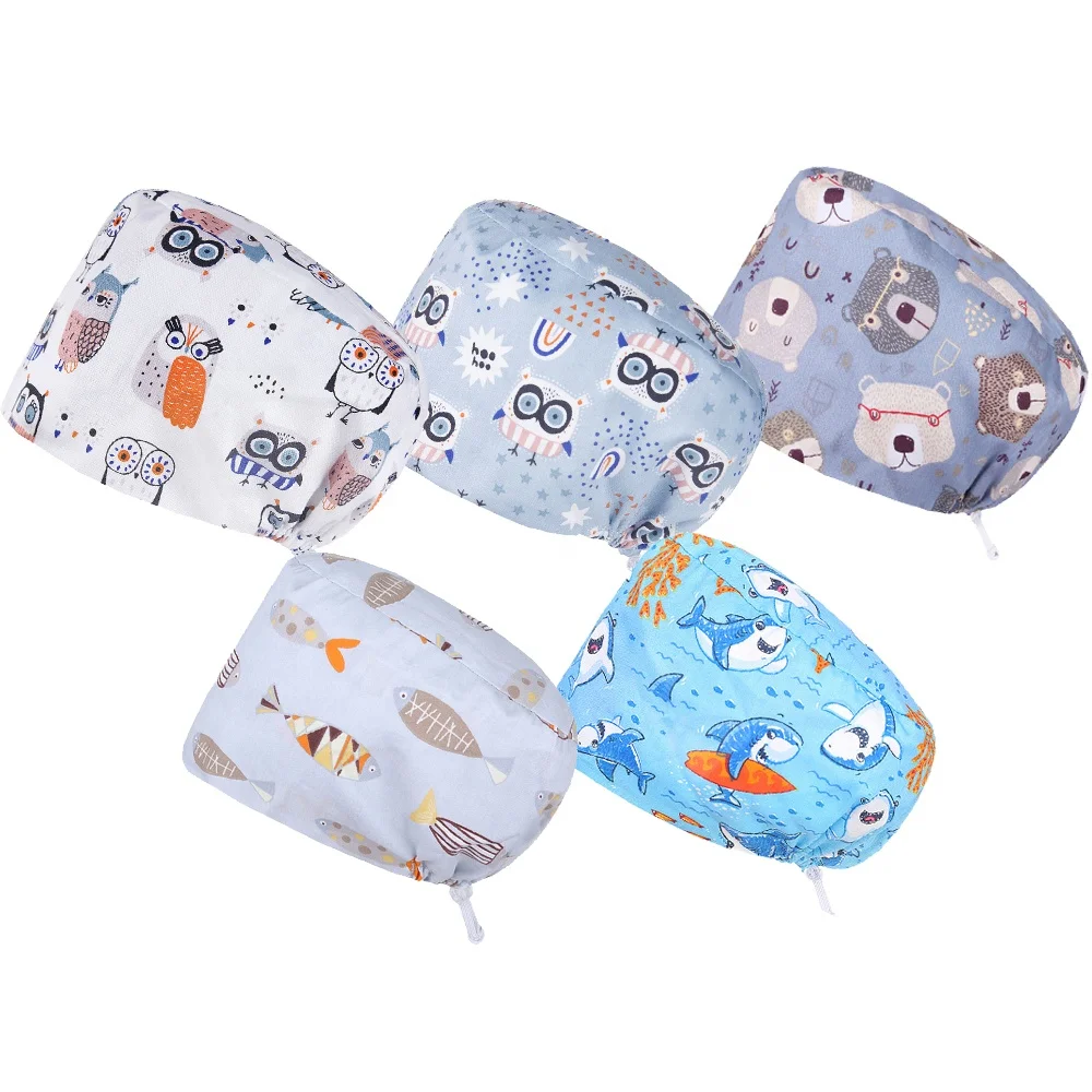Adjustable Printing pattern design cute Owl nightingale operation room dental surgical scrub cap for nurse hair Bonnet