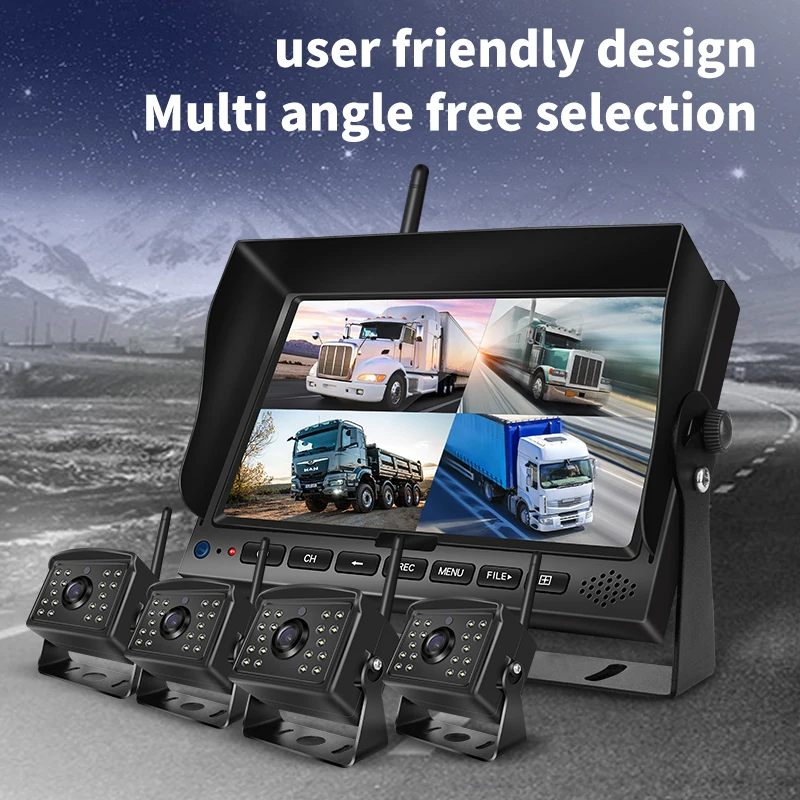 
1080P Digital Wireless Camera System Reversing Aid Heavy Truck MDVR 256GB Quad Screen with 4PCS Camera System 