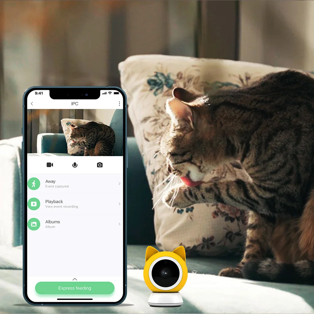 Wi-Fi Home Security Pet Camera for Dog or Cat, Motion Detection &  Tracking, Night Vision Compatible with Alexa & Google