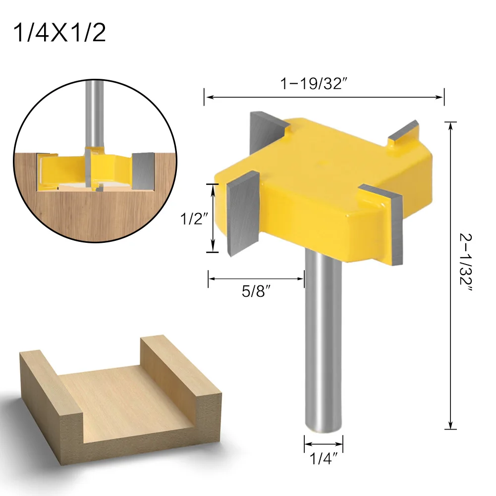 ALPHA 1/4 Inch shank T-slot Cutter Router Bit  4 Flute Carbide Tipped T-track Slotting Wood Milling Cutter