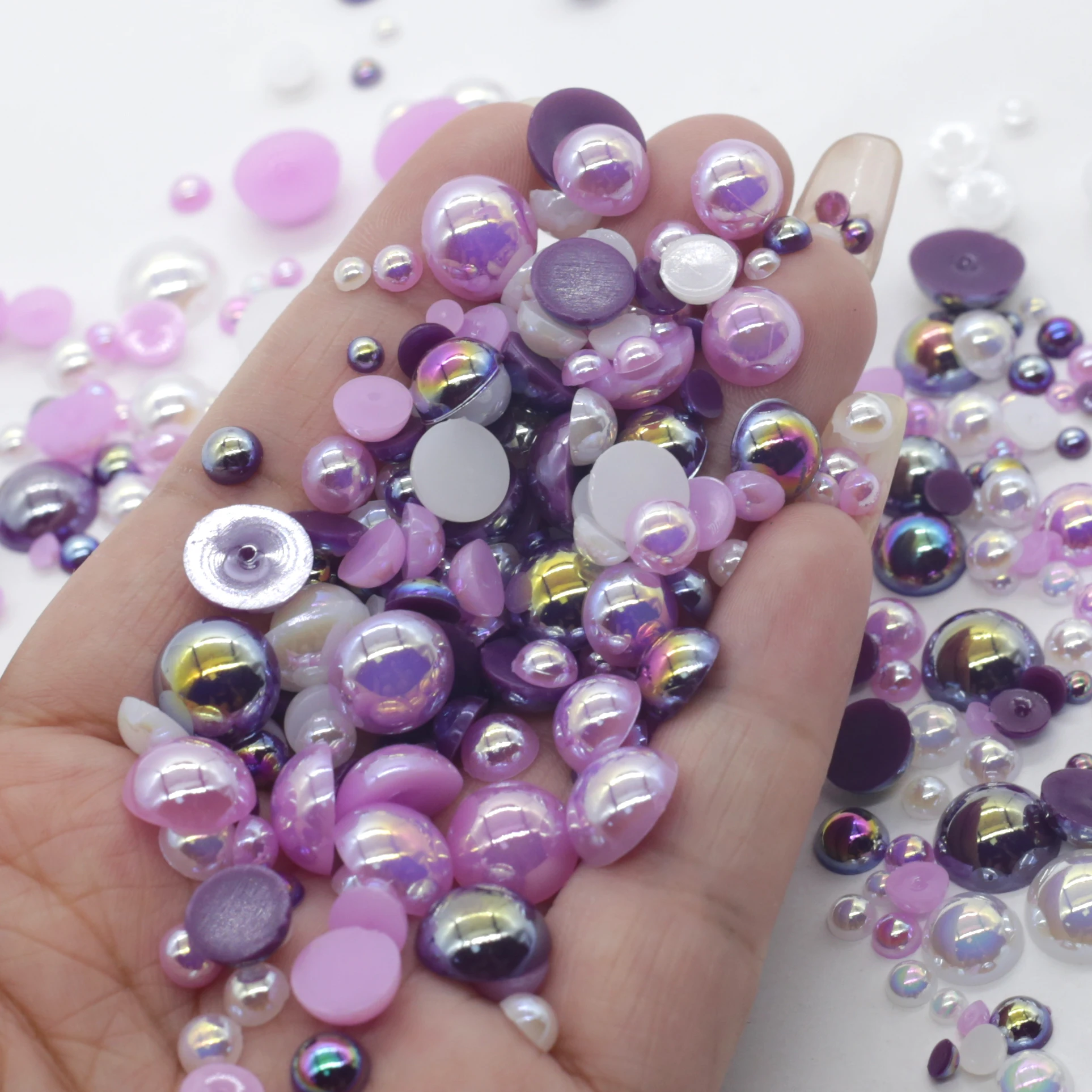 XULIN Wholesale Mix Color Size 3-10mm ABS Craft Half Pearl Flat Beads Mix Rhinestone Pearls For Jewellery Making DIY