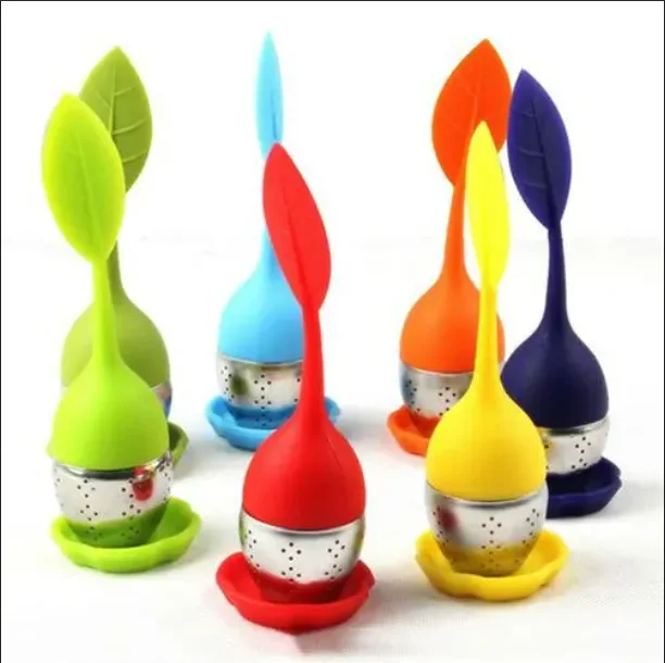 TEA08 Leaf Tea Infuser Stainless Steel Fine Mesh Tea Filter With BPA-Free Silicone Leaf Handle and Drip Tray