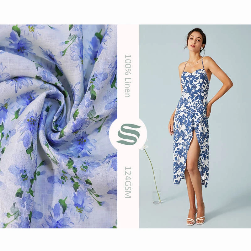 NO MOQ ECO-friendly 100% pure linen fabric flax comfortable soft fabric 140GSM for shirt