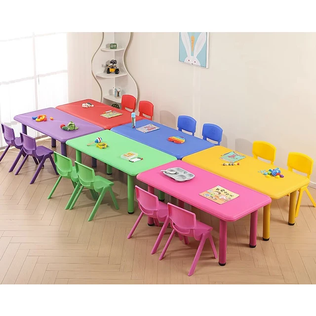 Non-Slip Durable Furniture Stacked Design Kindergarten Commercial Environmental Protection PVC Material Colorful Desk And Chair