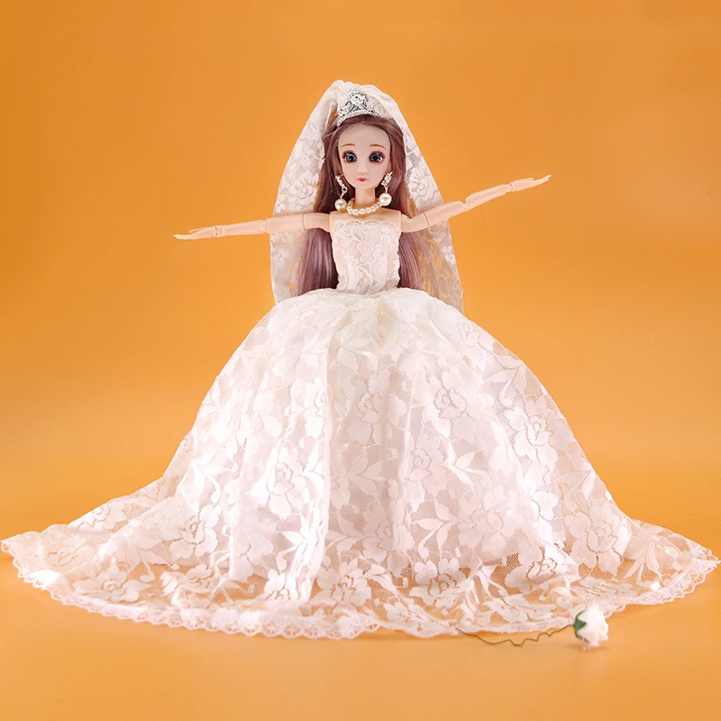 Doll dress-up toys 6:1 doll dress with long veil wedding dress height 30cm accessories clothing