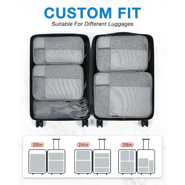 Oem Factory Compression Packing Cubes For Suitcase Suitcase Organizer With Shoe Bag Travel Accessories With Laundry Bag