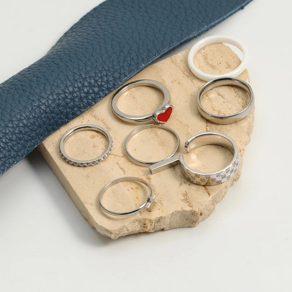 Custom Stainless Steel Stackable Eternity Tennis Iced Out Star Heart Engraved Rings Jewelry Women