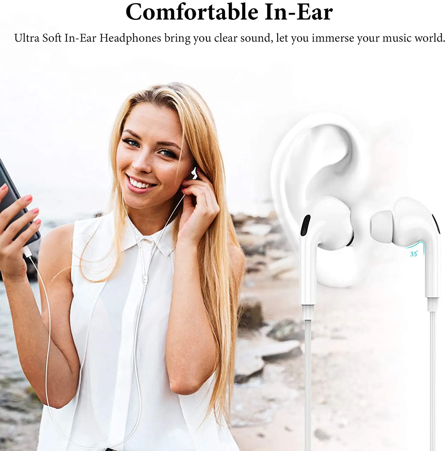 Hot selling for iPhone Earphones in Ear Wired Earbuds Headphones with Mic Volume Remote for iPhone 12/13/14 Pro Max - White