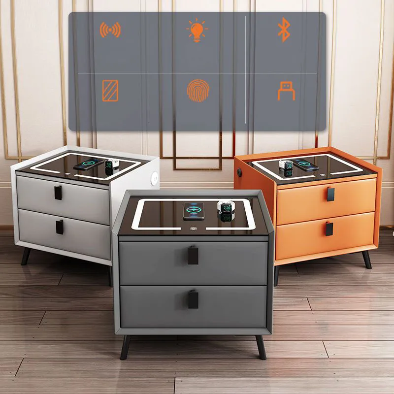 Factory Direct Low Price Luxury Leather Living Room Modern Solid Wood Safe Bluetooth Wireless Charging French Style Nightstands