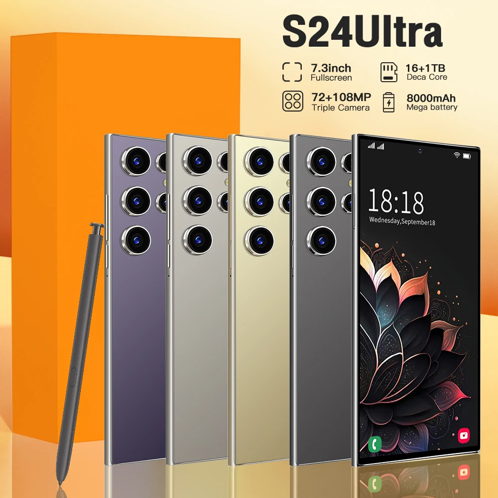 2025 Cyberblue S24 ULTRA 5G 7.3 Inch 108MP Rear Camera Deca Core CPU LED 4K LTE Dual Mobile Phone 16GB+1TB Memory 108MP Rear