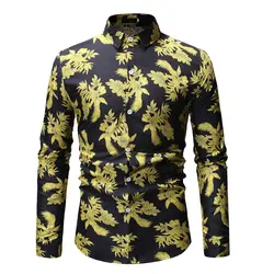 Men Hawaiian Shirt Long Sleeve Floral Print Mens Dress Formal Shirts  Men Casual Slim Fit Tops Shirt M-3L