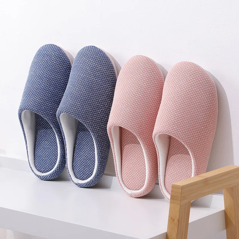 Japanese-style autumn and winter machine washing soft sole family wooden floor mute silent indoor men and women cotton slippers